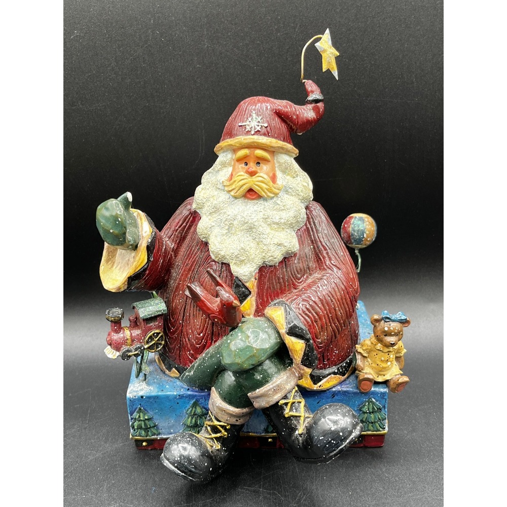 Resin Santa Claus Figurine Seated Toys Cardinal 8x5 in Christmas Decor As Is